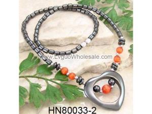 Colored Opal Beads Hematite Heart Pendant Beads Stone Chain Choker Fashion Women Necklace